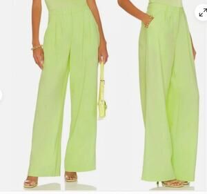 We Wore What Pants Womens 14 Neon Green Wide Leg Pleated High Rise Resort